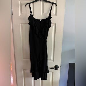 NWOT Bar III Bar 3 little black wrap dress stretch jersey sleeveless ruffles L